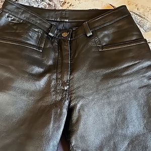Leather pants. Genuine leather.  Black. Very soft.